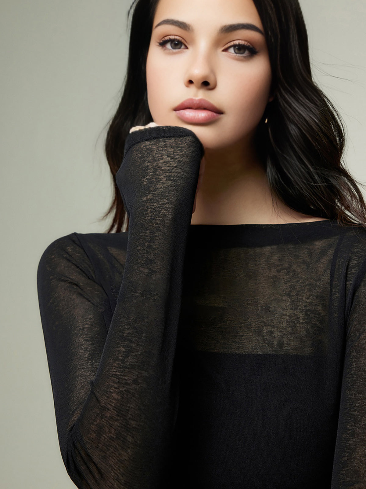 Straight Neck Sheer Panel Jersey Top