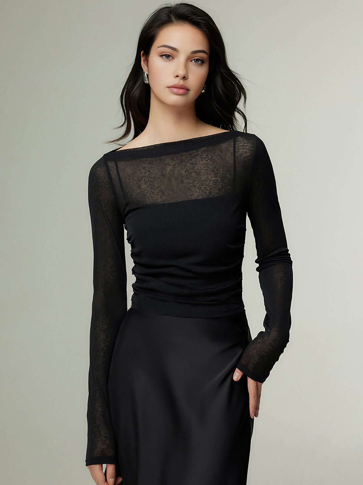 Straight Neck Sheer Panel Jersey Top