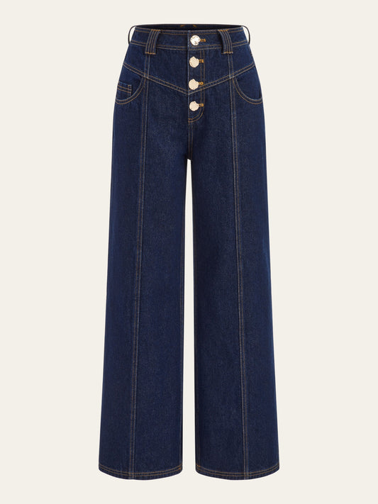 Mid-Waist Wide-Leg Button Front Jeans