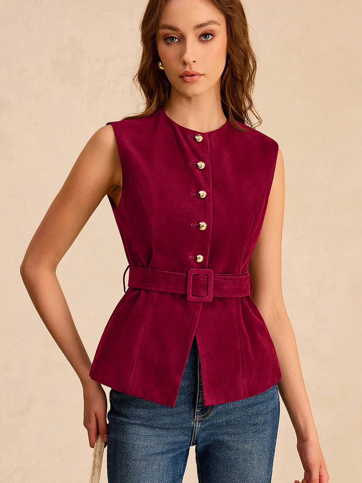 Suede Vest with Belt