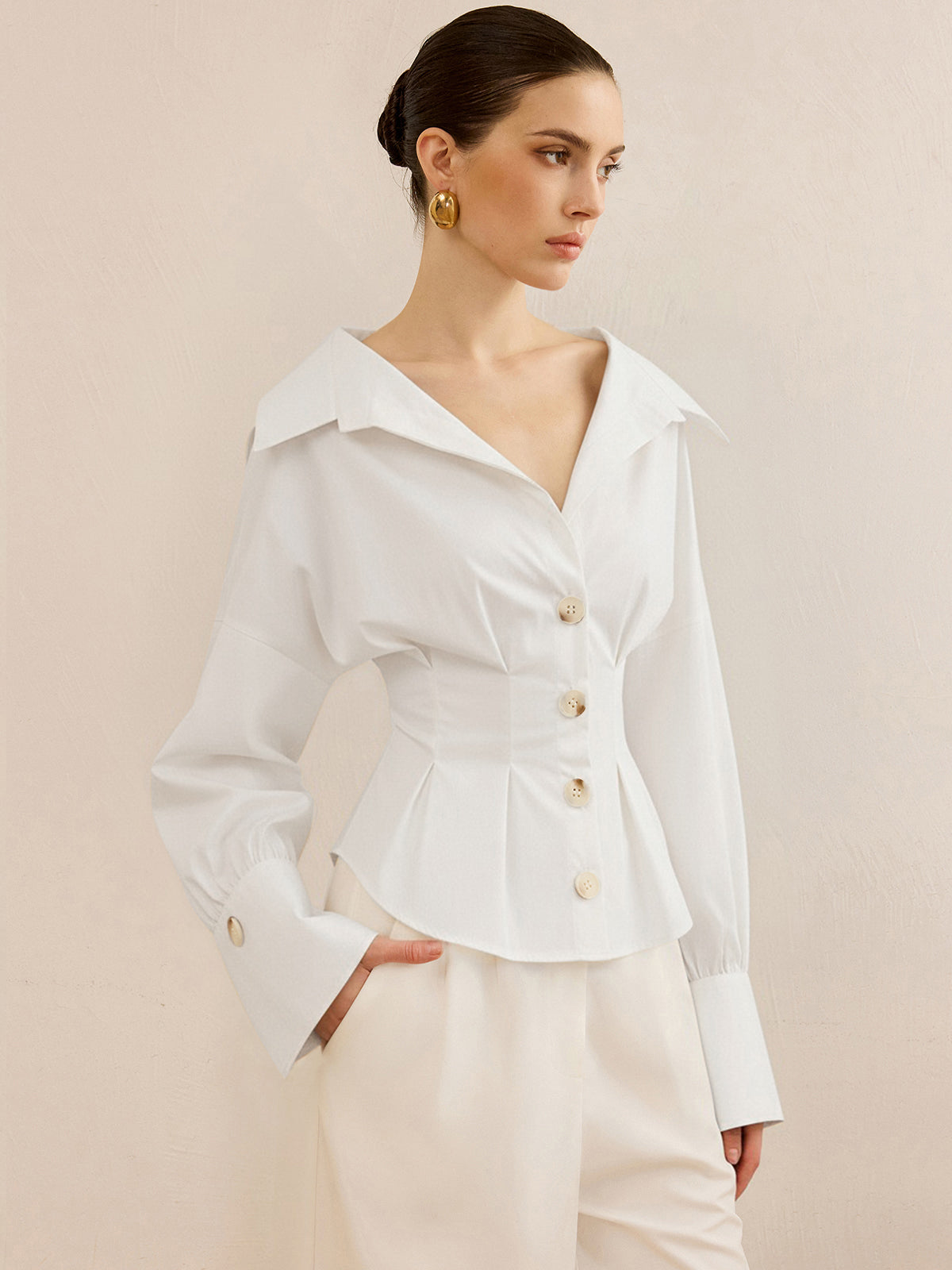 Striped Collared Shirt with Waist-Cinching Design