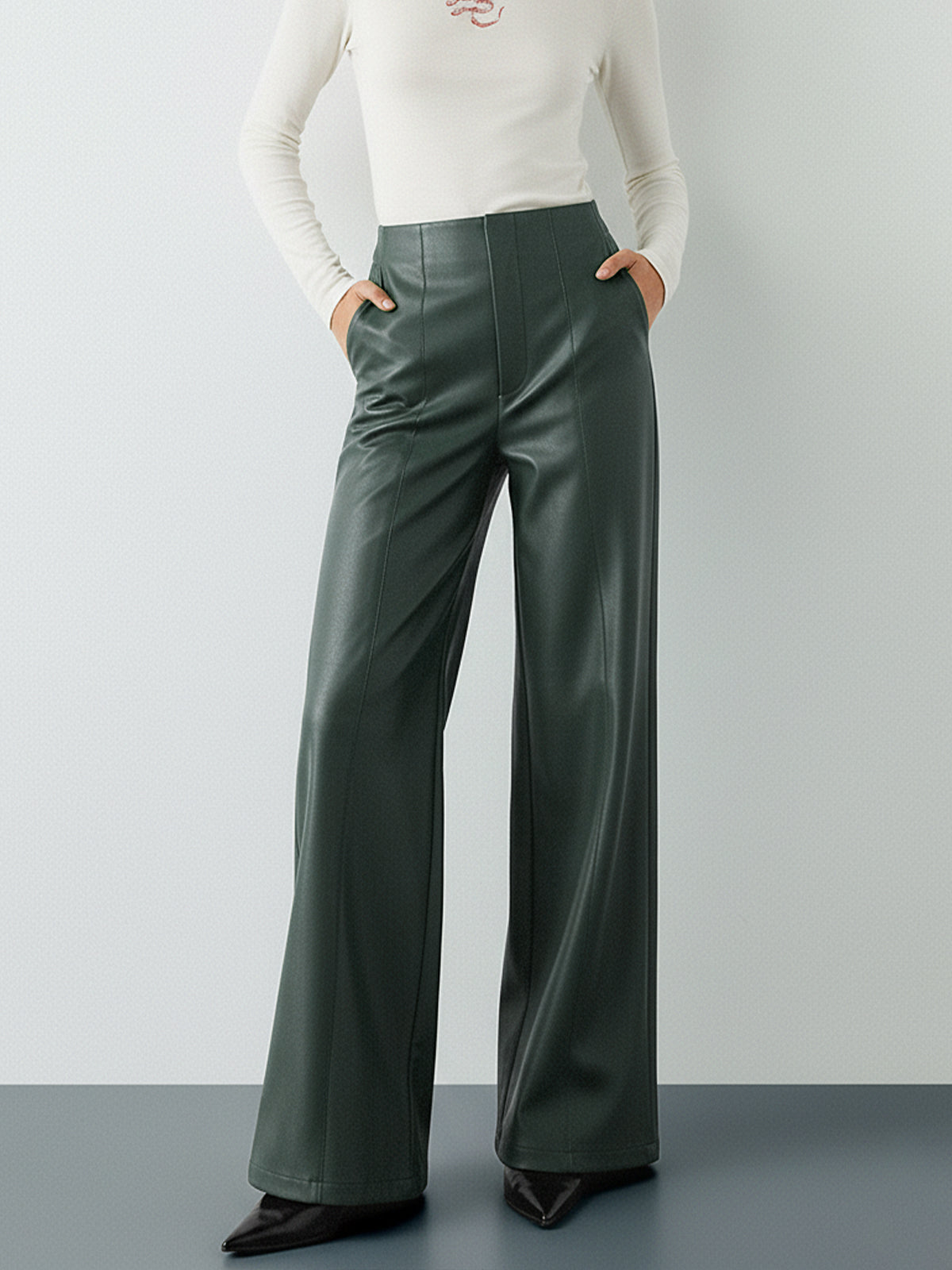 High-Wist PU Leather Wide-Leg Pants