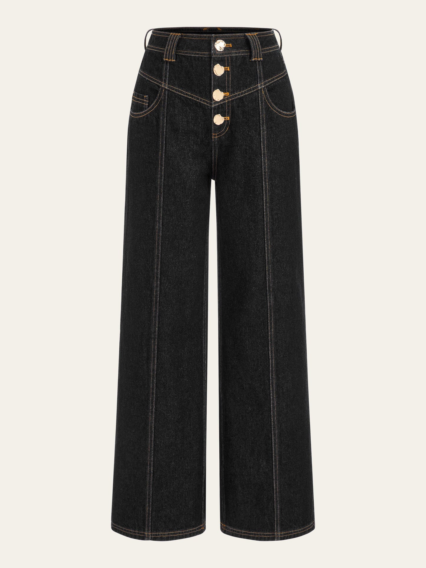 Mid-Waist Wide-Leg Button Front Jeans